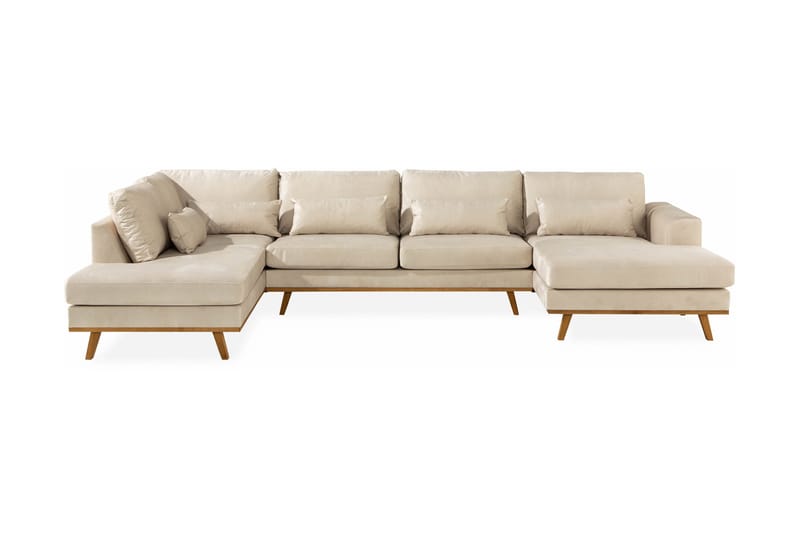 Copenhagen 5-sits Vänstervänd U-formad Soffa med Divan och Schäslong i Sammet - Beige - Möbler - Soffa - U-soffa