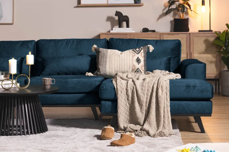 Copenhagen 5-sits Vänstervänd U-formad Soffa med Divan och Schäslong i Sammet - Blå - Möbler - Soffa - U-soffa