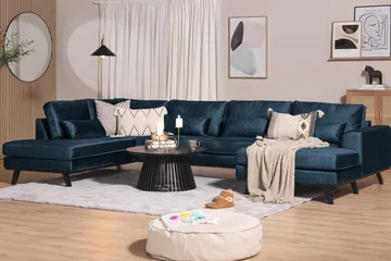 Copenhagen 5-sits Vänstervänd U-formad Soffa med Divan och Schäslong i Sammet - Blå - Möbler - Soffa - U-soffa