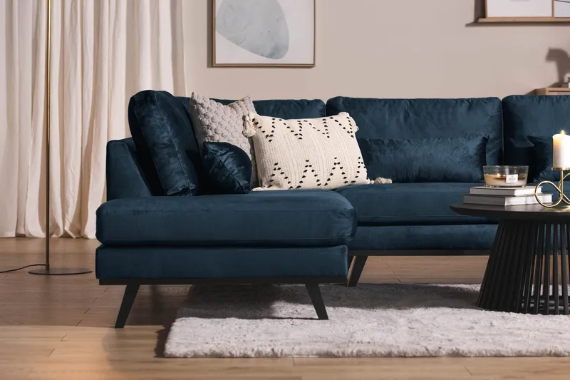 Copenhagen 5-sits Vänstervänd U-formad Soffa med Divan och Schäslong i Sammet - Blå - Möbler - Soffa - U-soffa