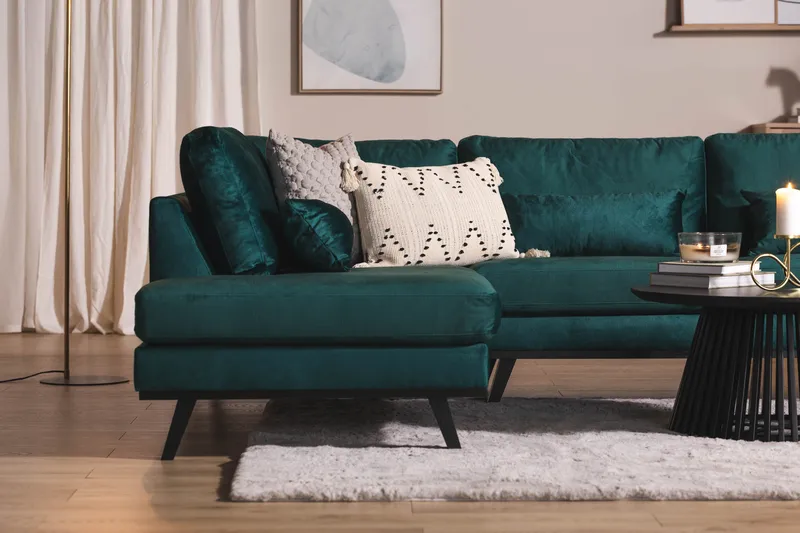 Copenhagen 5-sits Vänstervänd U-formad Soffa med Divan och Schäslong i Sammet - Grön - Möbler - Soffa - U-soffa