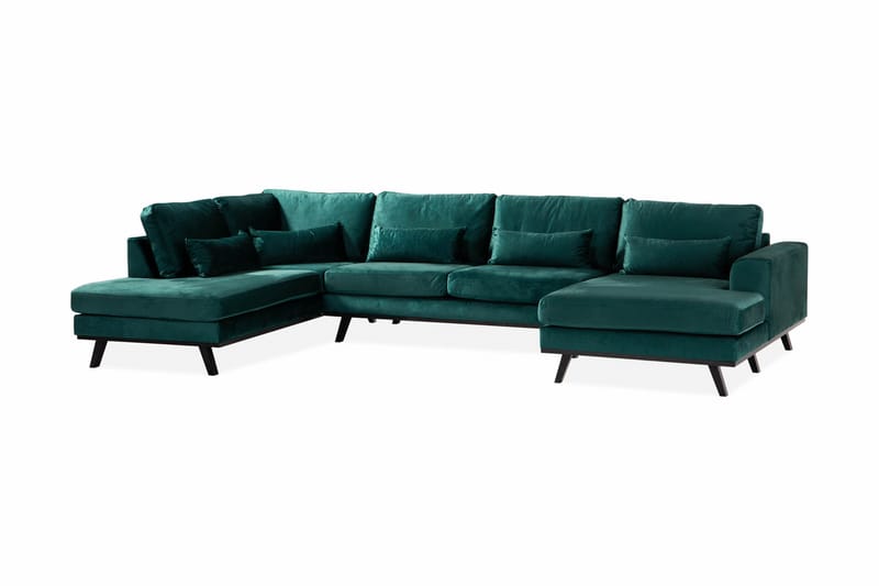 Copenhagen 5-sits Vänstervänd U-formad Soffa med Divan och Schäslong i Sammet - Grön - Möbler - Soffa - U-soffa