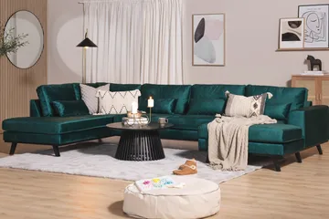 Copenhagen 5-sits Vänstervänd U-formad Soffa med Divan och Schäslong i Sammet - Grön - Möbler - Soffa - U-soffa