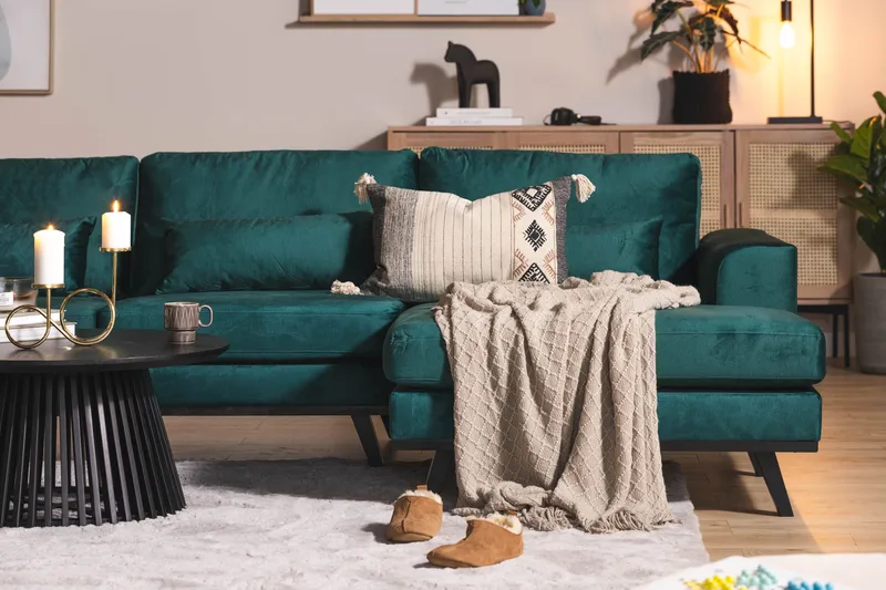 Copenhagen 5-sits Vänstervänd U-formad Soffa med Divan och Schäslong i Sammet - Grön - Möbler - Soffa - U-soffa