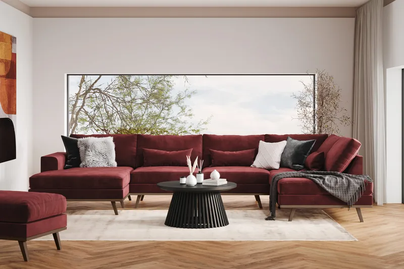 Copenhagen 5-sits Vänstervänd U-formad Soffa med Divan och Schäslong i Sammet - Lila - Möbler - Soffa - U-soffa