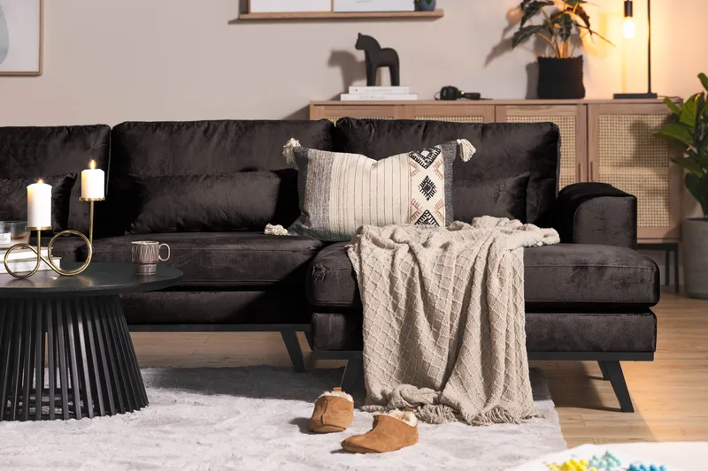 Copenhagen 5-sits Vänstervänd U-formad Soffa med Divan och Schäslong i Sammet - Mörkgrå - Möbler - Soffa - U-soffa