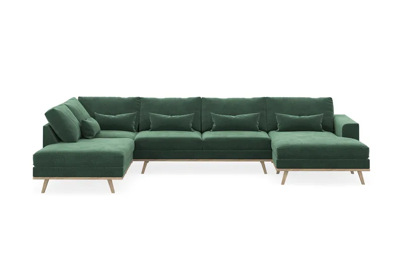 Copenhagen 5-sits Vänstervänd U-formad Soffa med Divan och Schäslong i Sammet - Mörkgrön - Möbler - Soffa - U-soffa