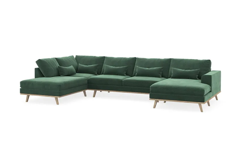 Copenhagen 5-sits Vänstervänd U-formad Soffa med Divan och Schäslong i Sammet - Mörkgrön - Möbler - Soffa - U-soffa