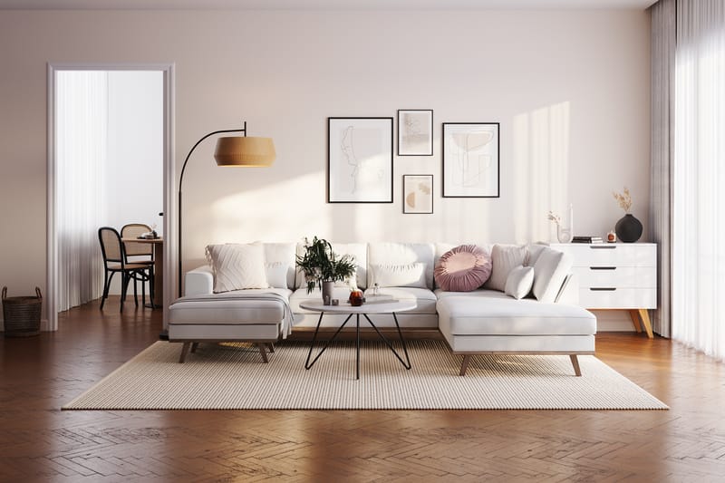 Copenhagen Compact 4-sits Högervänd U-formad Large Soffa med Divan och Schäslong i Tyg - Ljusgrå - Möbler - Soffa - U-soffa