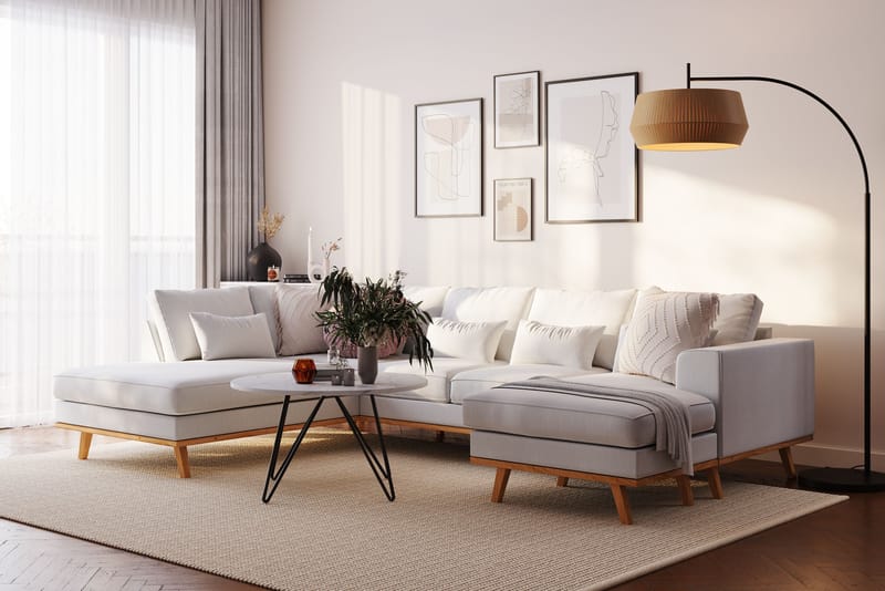 Copenhagen Compact 4-sits Högervänd U-formad Soffa med Divan och Schäslong i Tyg - Ljusgrå - Möbler - Soffa - U-soffa