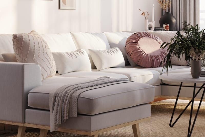 Copenhagen Compact 4-sits Högervänd U-formad Soffa med Divan och Schäslong i Tyg - Ljusgrå - Möbler - Soffa - U-soffa