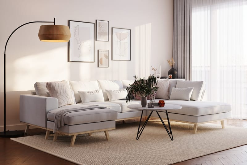 Copenhagen Compact 4-sits Högervänd U-formad Soffa med Divan och Schäslong i Tyg - Ljusgrå - Möbler - Soffa - U-soffa