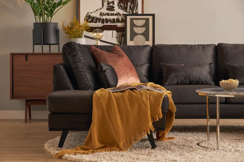 Copenhagen Compact 4-sits Vänstervänd U-formad Large Soffa med Divan och Schäslong i Sammet - Mörkgrå - Möbler - Soffa - U-soffa