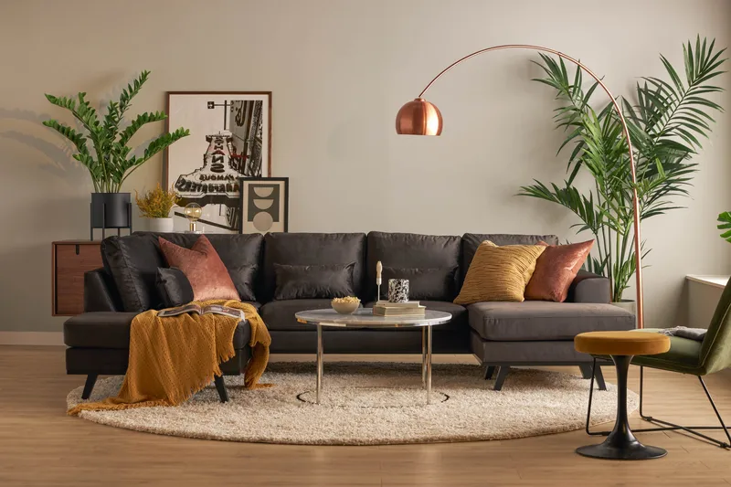 Copenhagen Compact 4-sits Vänstervänd U-formad Large Soffa med Divan och Schäslong i Sammet - Mörkgrå - Möbler - Soffa - U-soffa