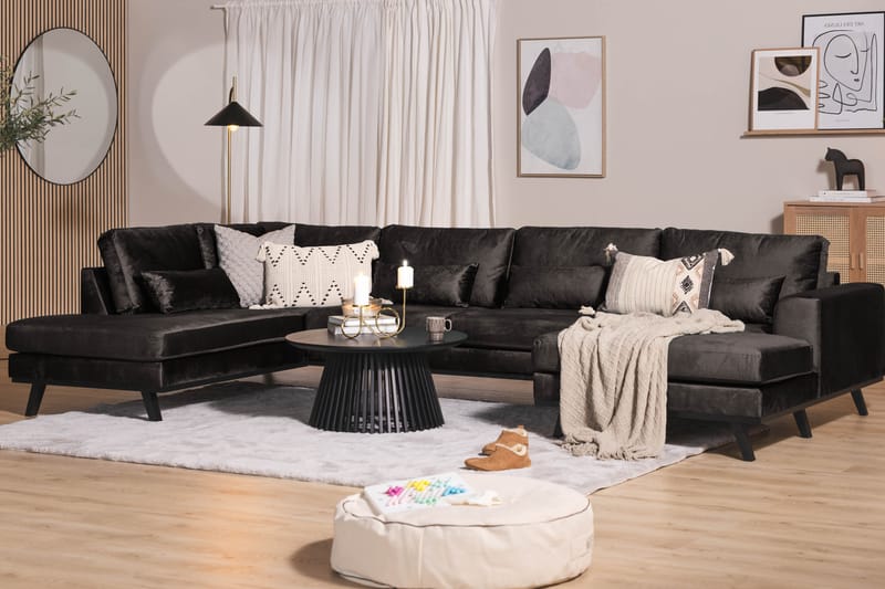Copenhagen Stor U Soffa Sammet med Divan och Schäslong Vänster - Grå - Möbler - Soffa - U-soffa