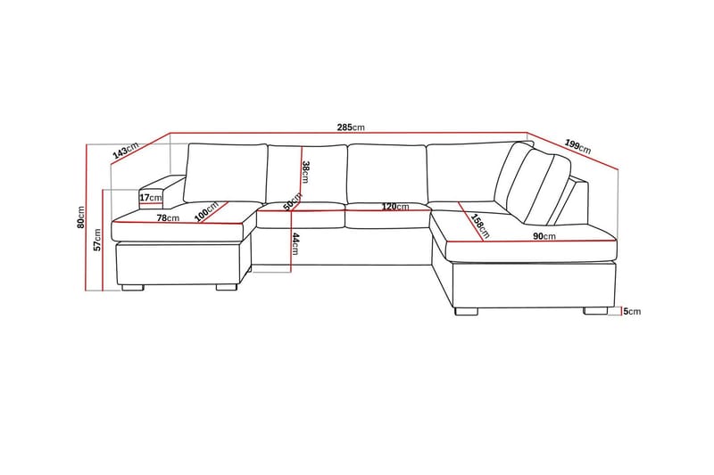 Crazy 4-sits Högervänd U-formad Large Soffa med Divan och Schäslong i Konstläder - Svart - Möbler - Soffa - Divansoffa & schäslongsoffa - 4 sits soffa med divan