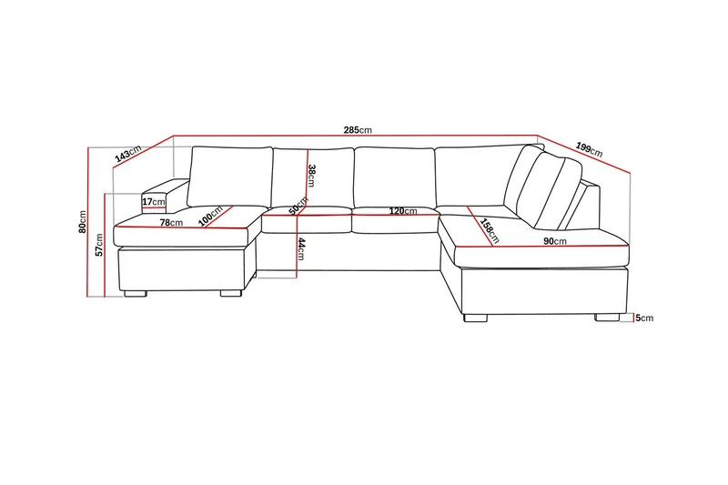 Crazy 4-sits Högervänd U-formad Large Soffa med Divan och Schäslong i Tyg - Grå - Möbler - Soffa - Divansoffa & schäslongsoffa - 4 sits soffa med divan