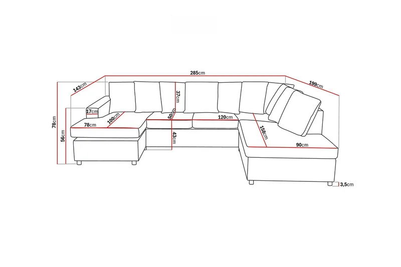 Crazy 4-sits Högervänd U-formad Large Soffa med Divan och Schäslong i Tyg inkl Kuvertkuddar - Antracit - Möbler - Soffa - U-soffa