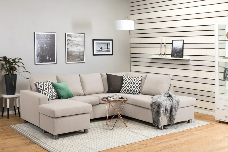 Crazy 4-sits H ögervänd U-formad Small Soffa med Divan och Schäslong i Tyg - Beige - Möbler - Soffa - Divansoffa & schäslongsoffa - 4 sits soffa med divan