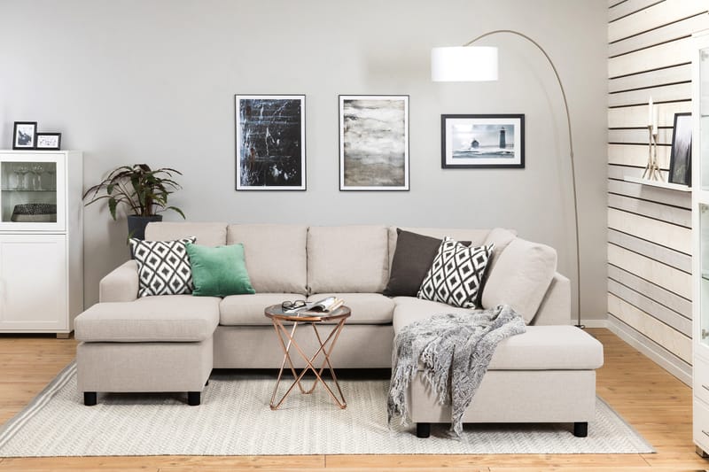 Crazy 4-sits Högervänd U-formad Small Soffa med Divan och Schäslong i Tyg - Beige - Möbler - Soffa - U-soffa