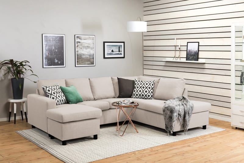 Crazy 4-sits Högervänd U-formad Small Soffa med Divan och Schäslong i Tyg - Beige - Möbler - Soffa - Divansoffa & schäslongsoffa - 4 sits soffa med divan