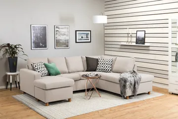 Crazy 4-sits Högervänd U-formad Small Soffa med Divan och Schäslong i Tyg - Beige - Möbler - Soffa - Divansoffa & schäslongsoffa - 4 sits soffa med divan