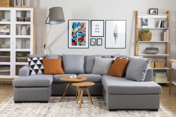 Crazy 4-sits Högervänd U-formad Small Soffa med Divan och Schäslong i Tyg inkl Kuvertkuddar - Grå - Möbler - Soffa - U-soffa