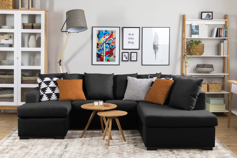 Crazy 4-sits Högervänd U-formad Small Soffa med Divan och Schäslong i Tyg inkl Kuvertkuddar - Mörkgrå - Möbler - Soffa - U-soffa