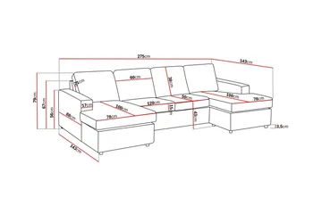 Crazy 4-sits U-formad Soffa med dubbeldivan i Tyg - Antracit - Möbler - Soffa - U-soffa