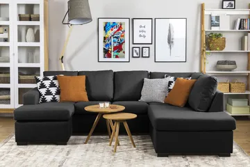 Crazy 4-sits Vänstervänd U-formad Large Soffa med Divan och Schäslong i Tyg - Antracit - Möbler - Soffa - Divansoffa & schäslongsoffa - 4 sits soffa med divan