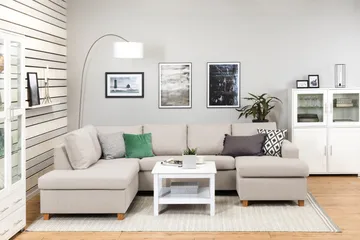 Crazy 4-sits Vänstervänd U-formad Large Soffa med Divan och Schäslong i Tyg - Beige - Möbler - Soffa - Divansoffa & schäslongsoffa - 4 sits soffa med divan