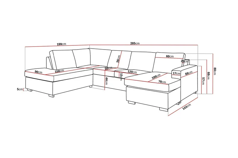 Crazy 4-sits Vänstervänd U-formad Large Soffa med Divan och Schäslong i Tyg - Beige - Möbler - Soffa - Divansoffa & schäslongsoffa - 4 sits soffa med divan