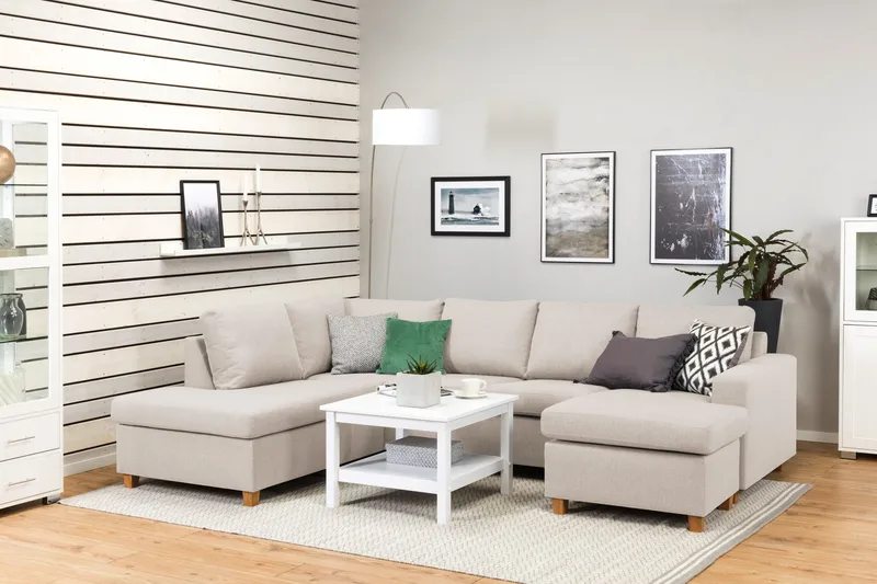 Crazy 4-sits Vänstervänd U-formad Large Soffa med Divan och Schäslong i Tyg - Beige - Möbler - Soffa - Divansoffa & schäslongsoffa - 4 sits soffa med divan