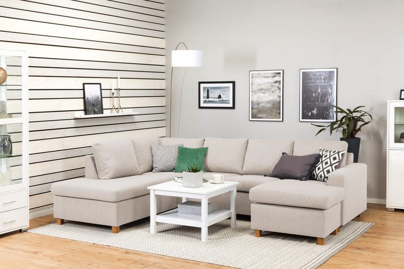 Crazy 4-sits Vänstervänd U-formad Large Soffa med Divan och Schäslong i Tyg - Beige - Möbler - Soffa - Divansoffa & schäslongsoffa - 4 sits soffa med divan