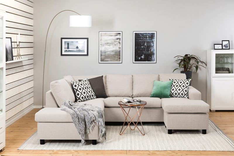 Crazy 4-sits Vänstervänd U-formad Large Soffa med Divan och Schäslong i Tyg - Beige - Möbler - Soffa - Divansoffa & schäslongsoffa - 4 sits soffa med divan