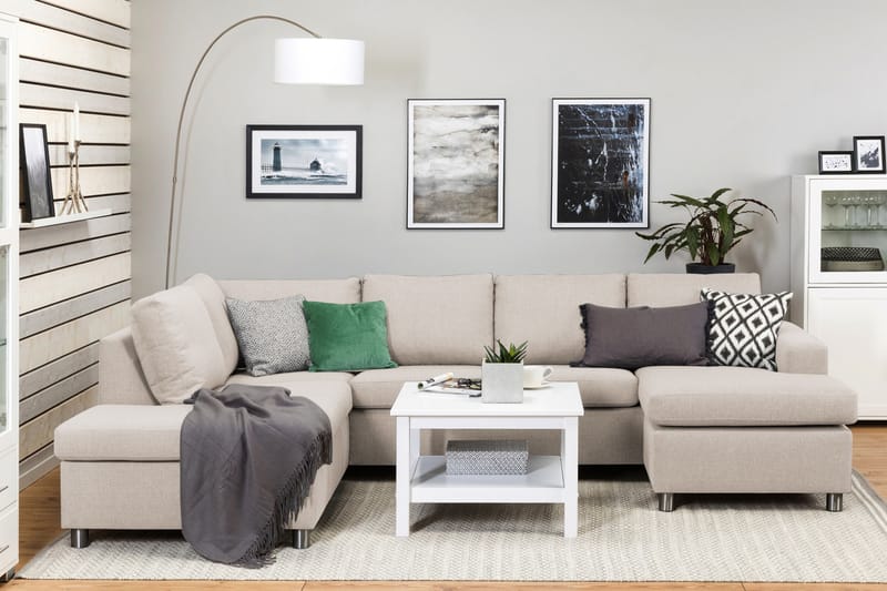 Crazy 4-sits Vänstervänd U-formad Large Soffa med Divan och Schäslong i Tyg - Beige - Möbler - Soffa - U-soffa