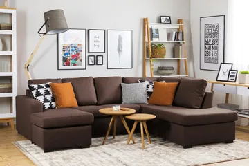 Crazy 4-sits Vänstervänd U-formad Large Soffa med Divan och Schäslong i Tyg - Brun - Möbler - Soffa - Divansoffa & schäslongsoffa - 4 sits soffa med divan