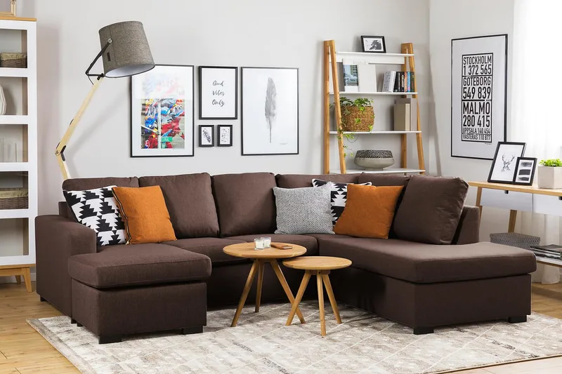 Crazy 4-sits Vänstervänd U-formad Large Soffa med Divan och Schäslong i Tyg - Brun - Möbler - Soffa - Divansoffa & schäslongsoffa - 4 sits soffa med divan