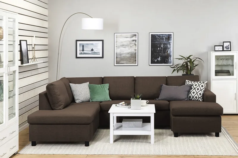 Crazy 4-sits Vänstervänd U-formad Large Soffa med Divan och Schäslong i Tyg - Brun - Möbler - Soffa - Divansoffa & schäslongsoffa - 3 sits soffa med divan