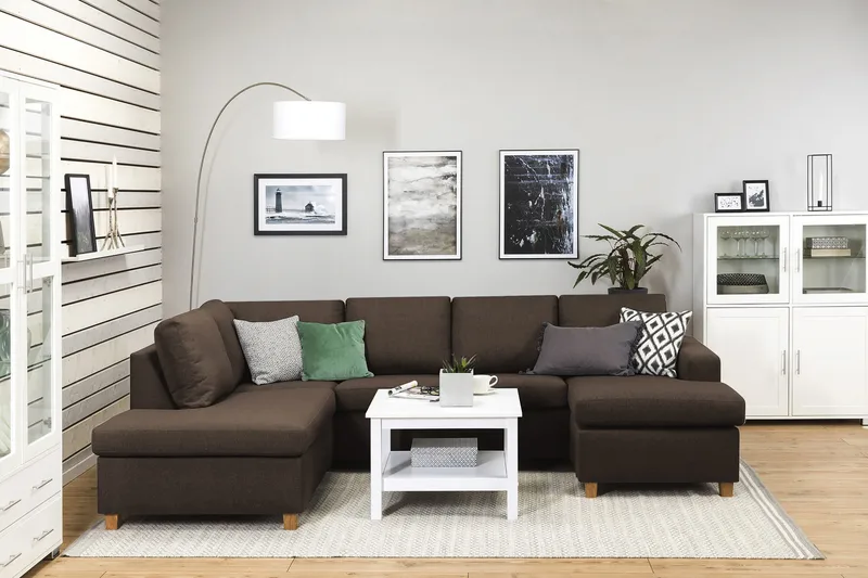 Crazy 4-sits Vänstervänd U-formad Large Soffa med Divan och Schäslong i Tyg - Brun - Möbler - Soffa - Divansoffa & schäslongsoffa - 4 sits soffa med divan