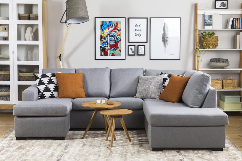 Crazy 4-sits Vänstervänd U-formad Large Soffa med Divan och Schäslong i Tyg - Grå - Möbler - Soffa - U-soffa