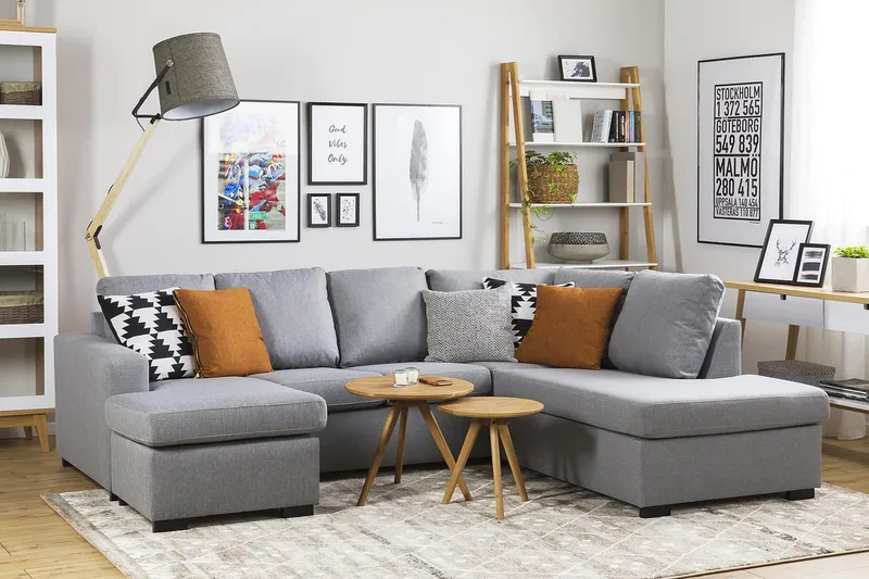 Crazy 4-sits Vänstervänd U-formad Large Soffa med Divan och Schäslong i Tyg - Grå - Möbler - Soffa - U-soffa