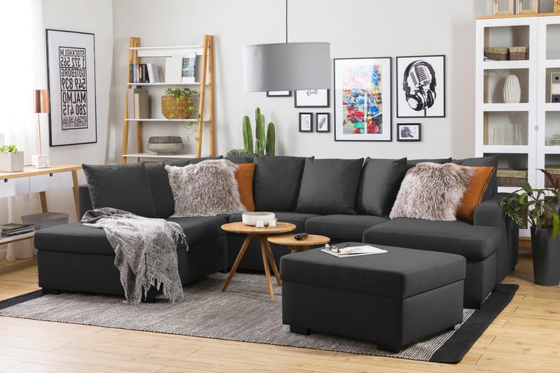 Crazy 4-sits Vänstervänd U-formad Large Soffa med Divan och Schäslong i Tyg inkl Kuvertkuddar - Antracit - Möbler - Soffa - U-soffa