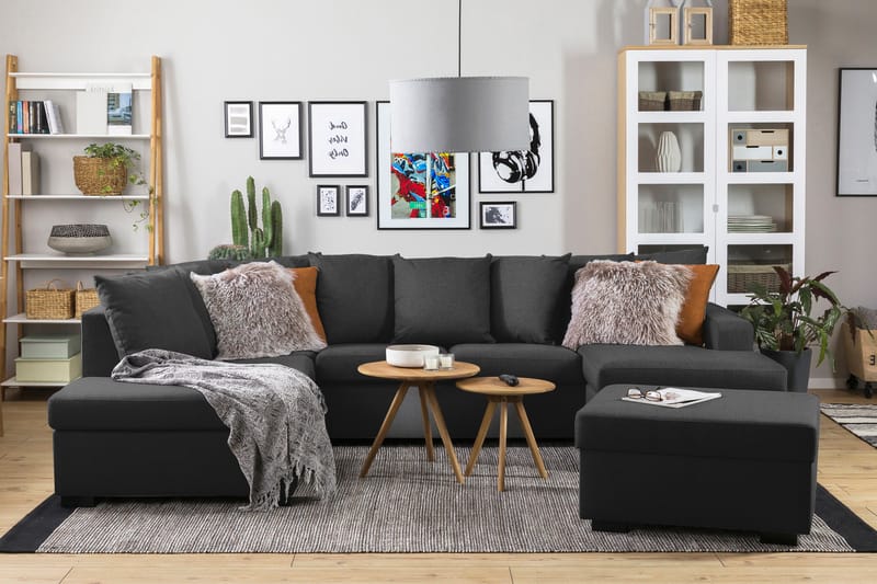 Crazy 4-sits Vänstervänd U-formad Large Soffa med Divan och Schäslong i Tyg inkl Kuvertkuddar - Antracit - Möbler - Soffa - U-soffa