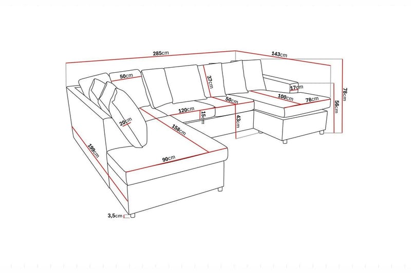 Crazy 4-sits Vänstervänd U-formad Large Soffa med Divan och Schäslong i Tyg inkl Kuvertkuddar - Antracit - Möbler - Soffa - U-soffa
