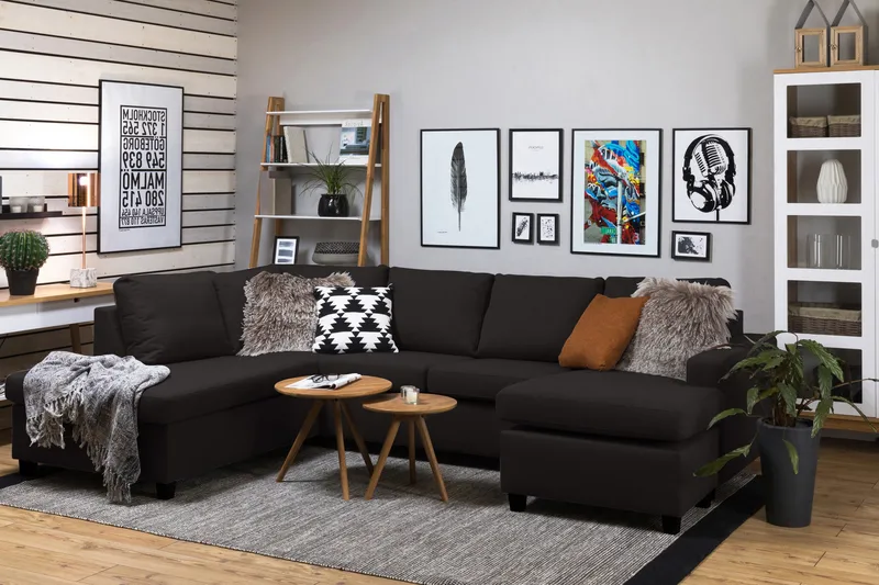 Crazy 4-sits Vänstervänd U-formad Large Soffa med Divan och Schäslong i Tyg - Mörkgrå - Möbler - Soffa - Divansoffa & schäslongsoffa - 4 sits soffa med divan