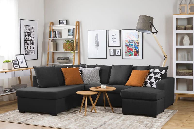 Crazy 4-sits Vänstervänd U-formad Small Soffa med Divan och Schäslong i Tyg inkl Kuvertkuddar - Antracit - Möbler - Soffa - U-soffa