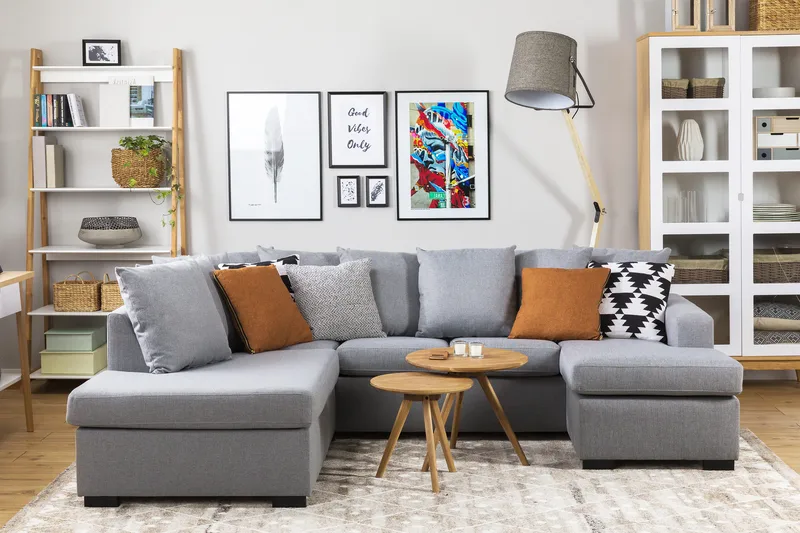 Crazy 4-sits Vänstervänd U-formad Small Soffa med Divan och Schäslong i Tyg inkl Kuvertkuddar - Grå - Möbler - Soffa - U-soffa