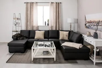 Crazy 5-sits Högervänd U-formad X-Large Soffa med Divan och Schäslong i Konstläder - Svart - Möbler - Soffa - Skinnsoffa