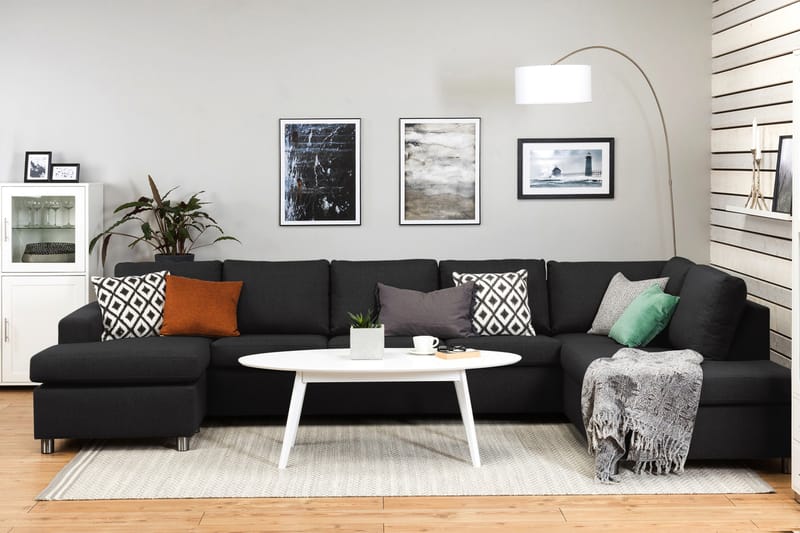 Crazy 5-sits Högervänd U-formad X-Large Soffa med Divan och Schäslong i Tyg - Antracit - Möbler - Soffa - U-soffa